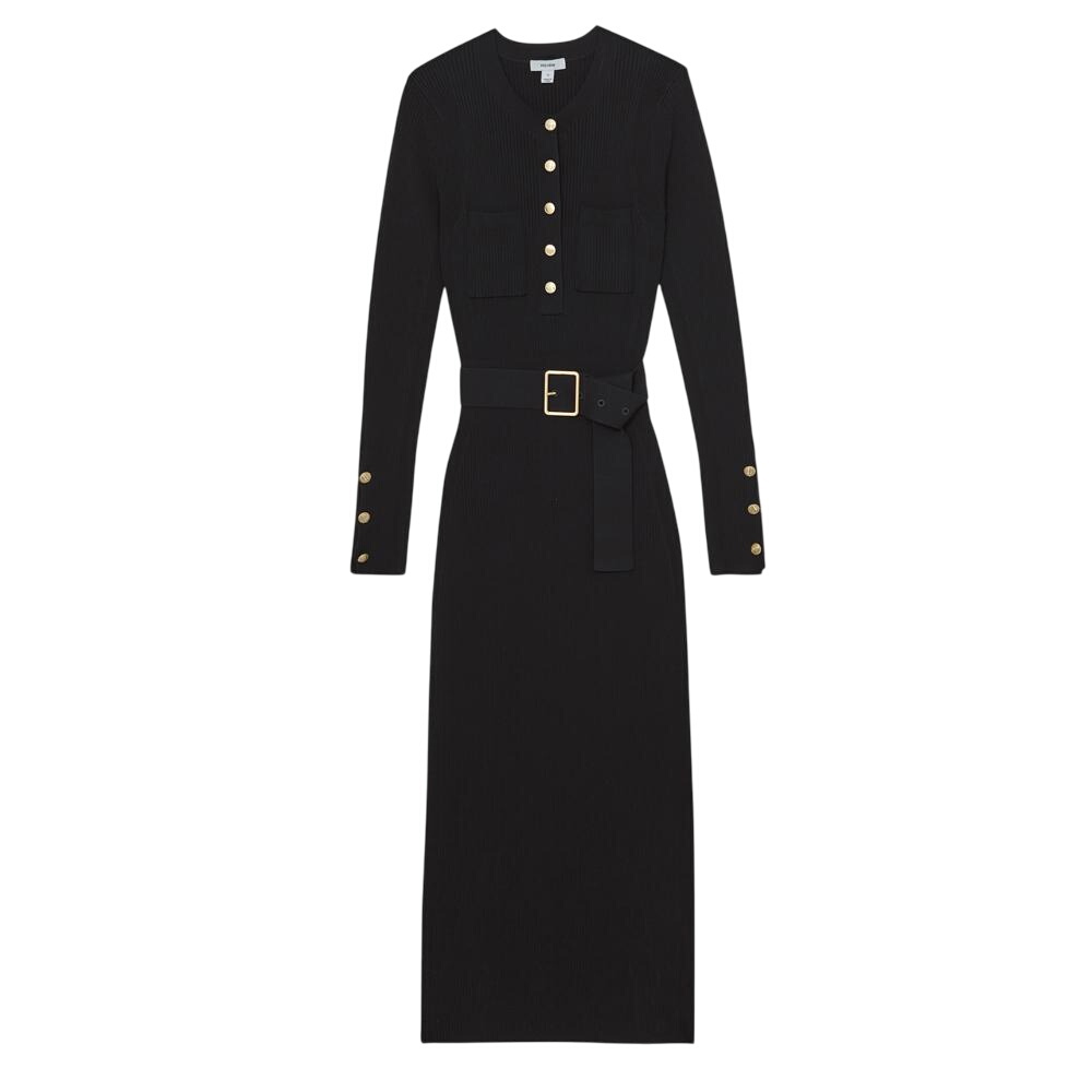 REISS Willow Buttoned Rib-Knit Midi Dress